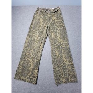 Aelfric Eden Jeans Womens 27 Brown Khaki Denim Leopard Streetwear Y2K Aesthetic